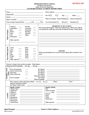 Standard Student Accident Report Form PDF Springfield Public