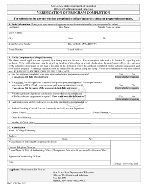 Verification of Program Completion  Form