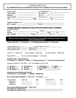 CARRIER PROFILE Beaver Freight Services  Form