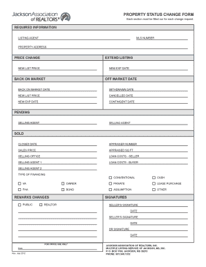 MLS Property Status Change Form Jackson Association of