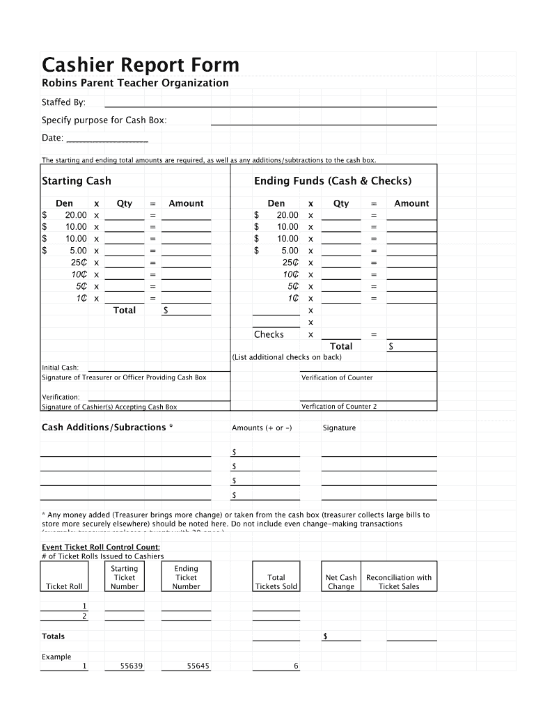 Get and Sign Cashier Report Template  Form