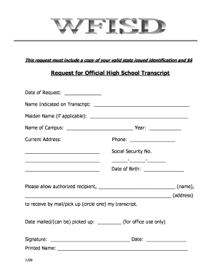 Request for Transcript Form Wfisd