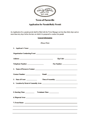 Application for ParadeRally Permit Farmville  Form