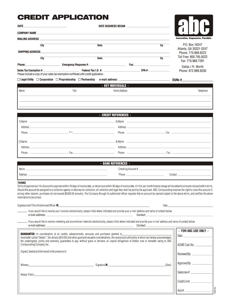  CREDIT APPLICATION  ABC Compounding 2004-2024