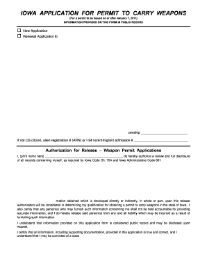 IOWA APPLICATION for PERMIT to CARRY WEAPONS  Form