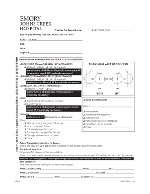 Emory Johns Creek Mammogram  Form