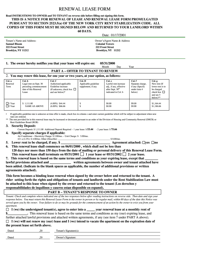  RENEWAL LEASE FORM 2001