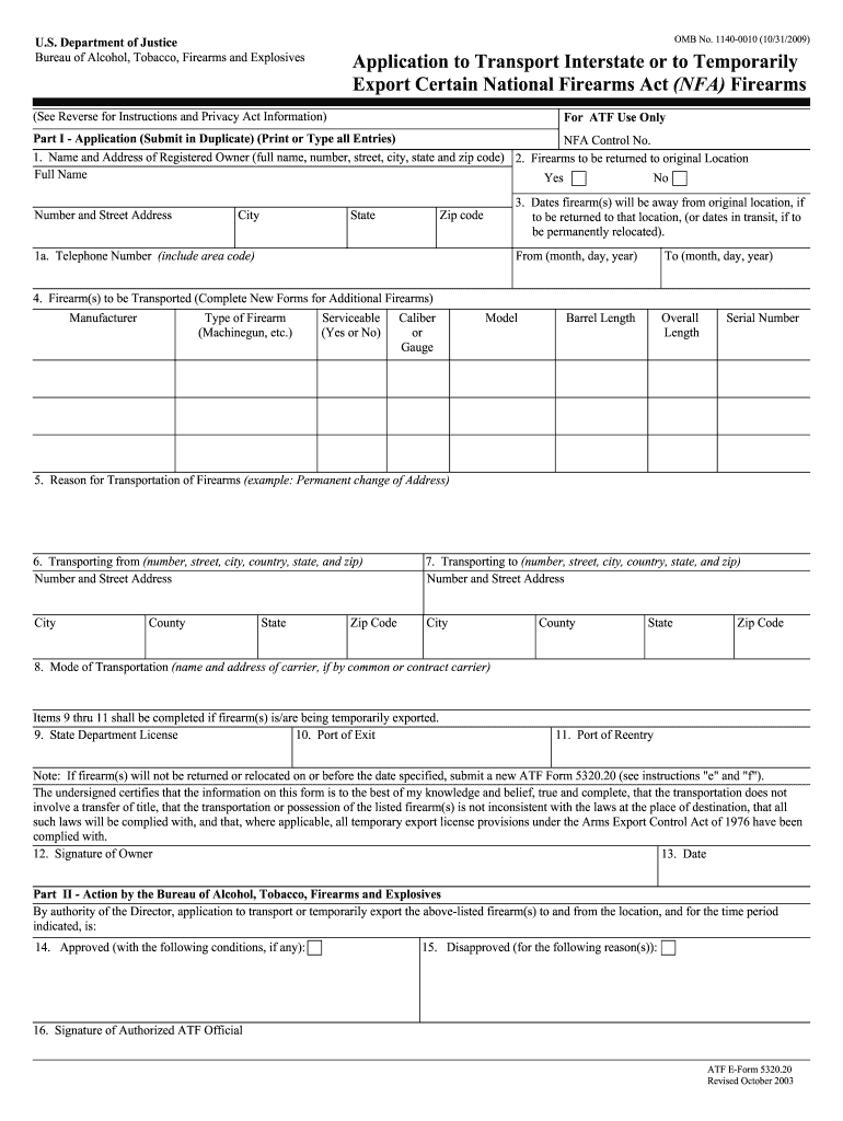 OMB No 1140 0010 Bureau of Alcohol, Tobacco, Firearms and  Form