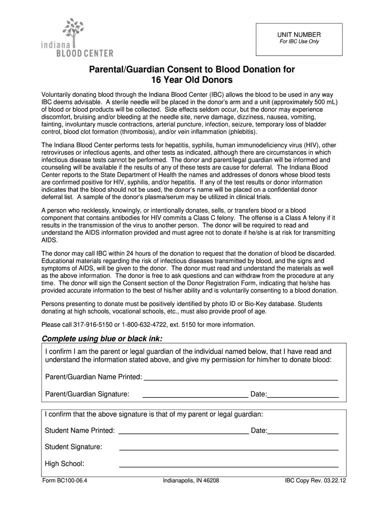 ParentalGuardian Consent Form  Indiana Blood Center