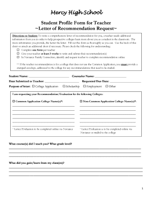Letter of Recommendation Fill in the Blank  Form