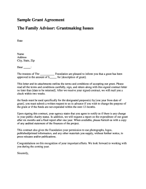 Sample Grant Agreement Letter Cof  Form