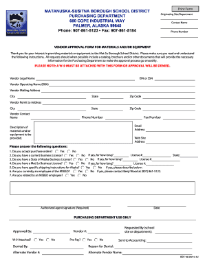 Vendor Approval Form Matanuska Susitna Borough School District