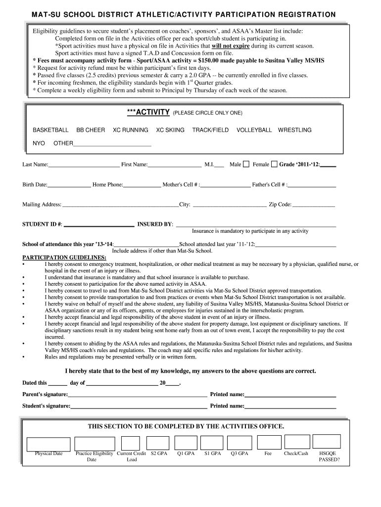 Participation Form  Matanuska Susitna Borough School District