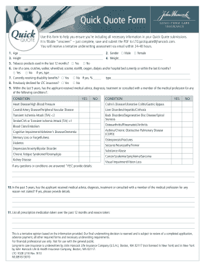 JH LTC Quick Quote Form Ltc1028 Coastal Financial Partners Group