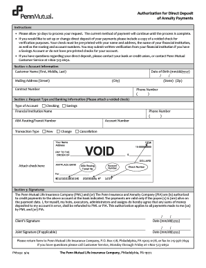 AUTHORIZATION for DIRECT DEPOSIT of ANNUITY PAYMENTS  Form