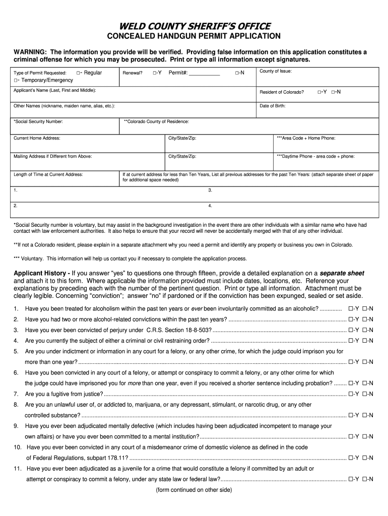Weld County Concealed Carry Permit  Form