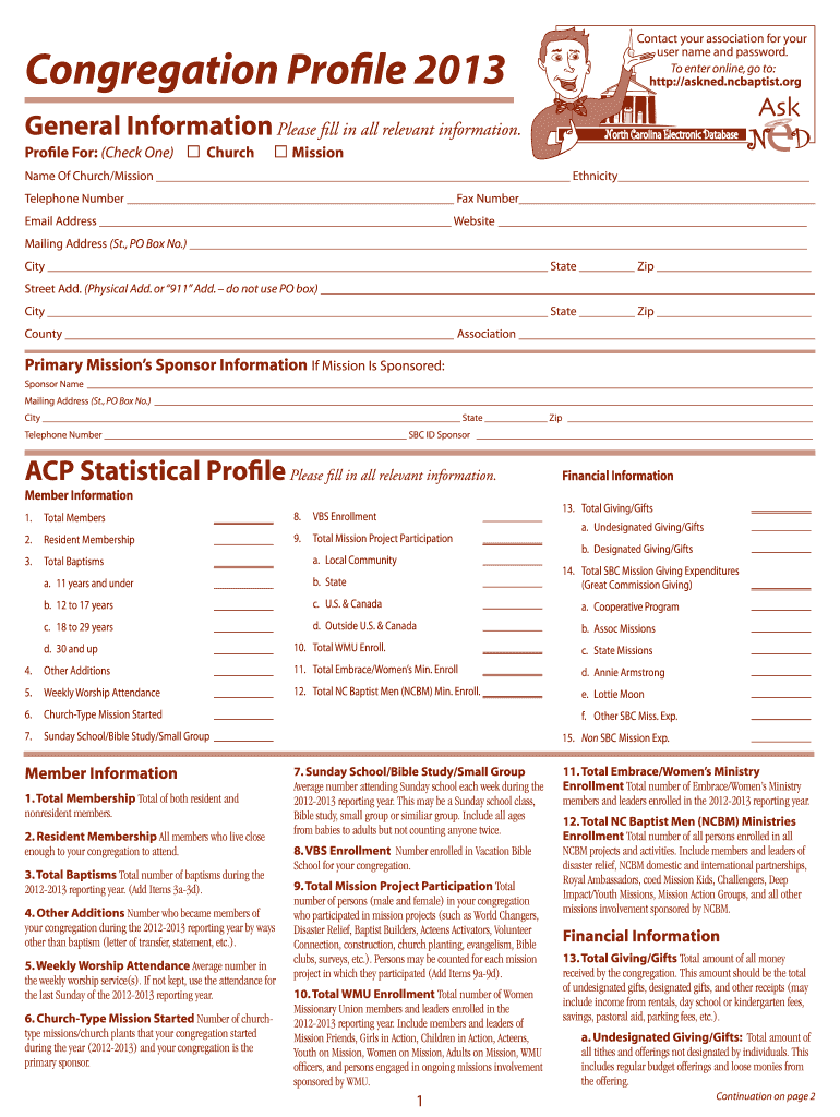 Annual Church Profile Long Form  Baptist State Convention of    Ncbaptist