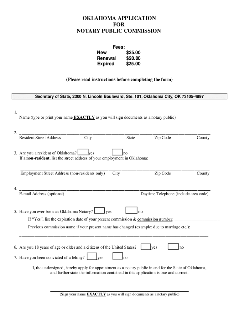 Oklahoma Notary Application Online  Form