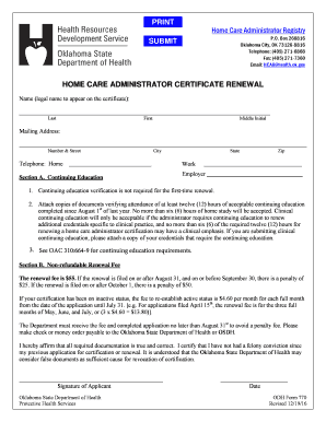 ODH Form 770 State of Oklahoma Ok 2016