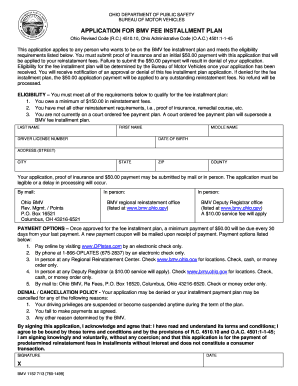 Application for Bmv Fee Installment Plan Ohio Department of Public Publicsafety Ohio  Form