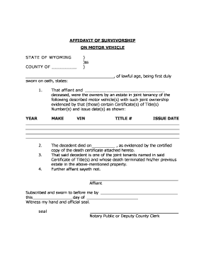 Affidavit of Survivorship Wyoming  Form