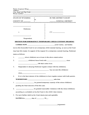 Motion for Emergency Custody Form