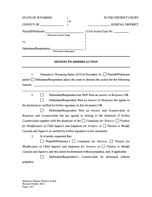 Misc 13 Motion to Dismiss Action Wyoming State Supreme Court Lawyoming  Form