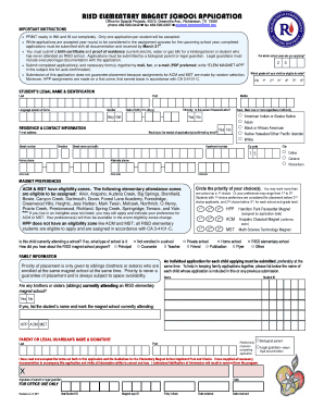 Risd Magnet Schools  Form