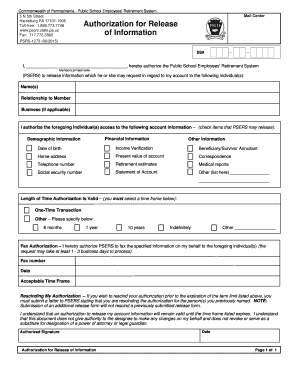  Authorization for Release of Information Public School Psers State Pa 2015