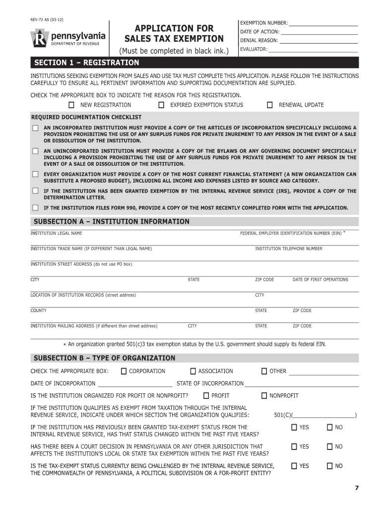  How to Get a Pa Tax Exempt Number  Form 2012