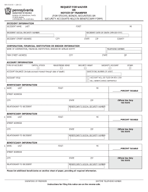  Pa Inheritance Tax Waiver Form 2013