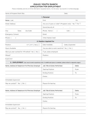 Employment Application Idaho Youth Ranch Youthranch  Form