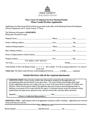 Minor Lands Application Pima County  Form