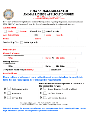 ANIMAL LICENSE APPLICATION FORM Pima County