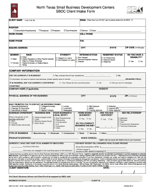 Client Intake Small Business Development Center  Form