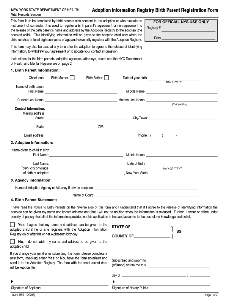  Adoption Forms from Department of Social Services 2008-2024