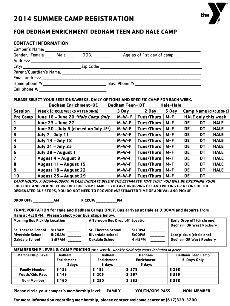  Camp Registration Form Template 2014-2024