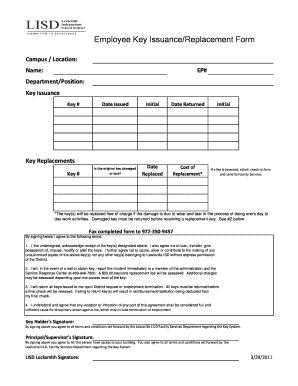 Key Issuance Replacement Form PDF Lisd