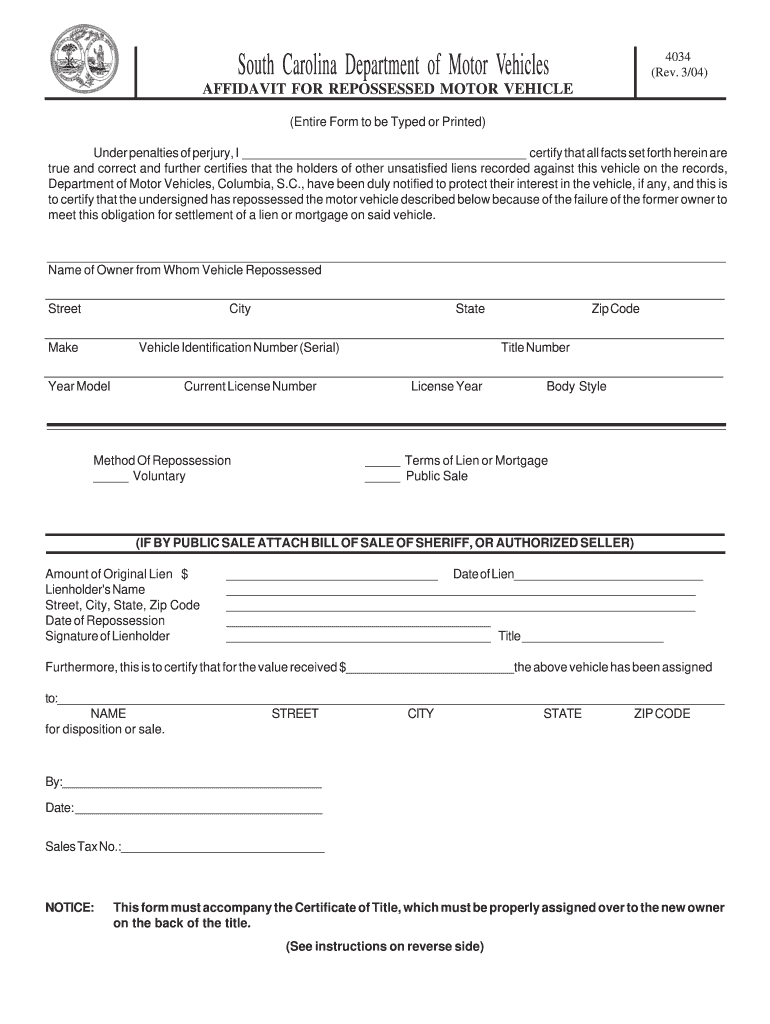  Sc Dmv Form 4034 2004-2024