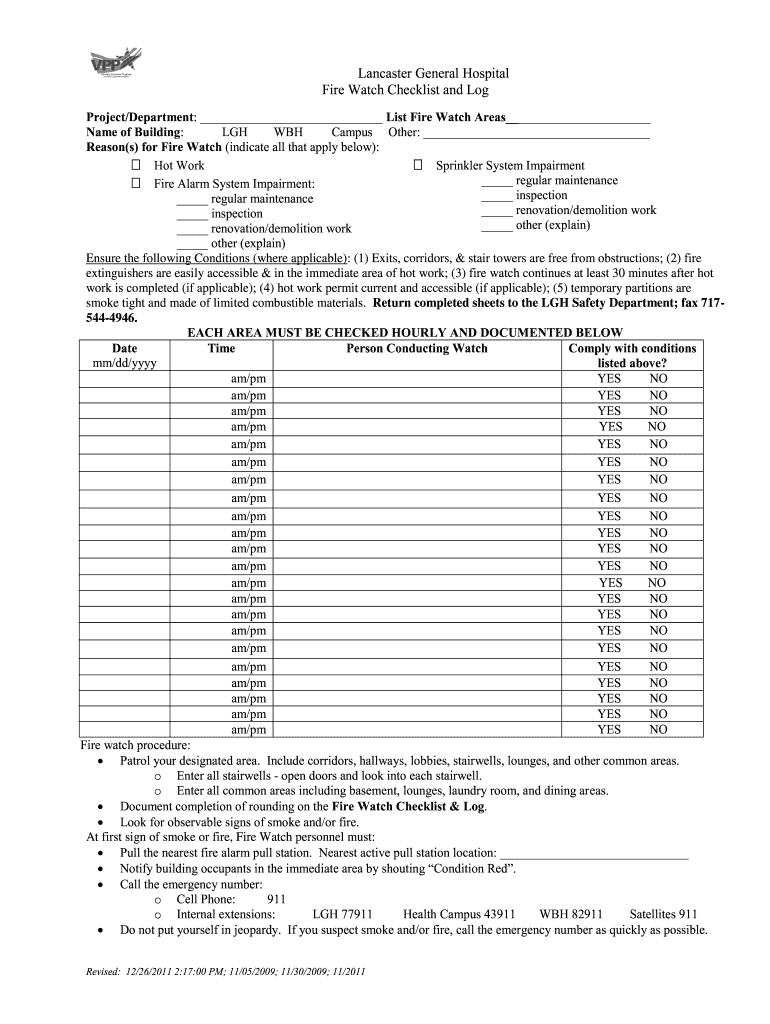 Fire Watch Checklist 2011 2024 Form Fill Out And Sign Printable PDF