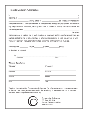 Hospital Visitation Form