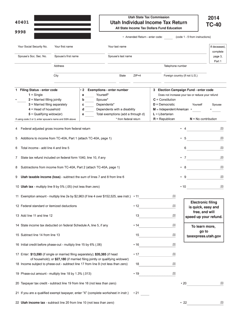  Utah Tc 40 Form 2019