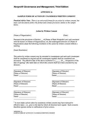 Unanimous Written Consent Nonprofit  Form