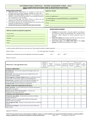 Victorian Public Hospital Referee Assessment Form