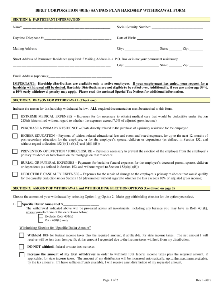 Get and Sign Bb T 401k Withdrawal 2012-2022 Form