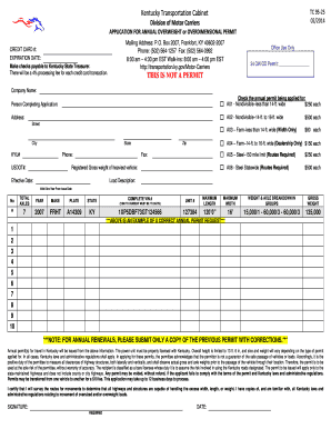 Application for Annual OverweightOverdimensional Permit Transportation Ky  Form