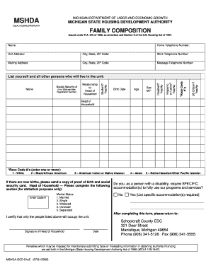  Family Composition Form Example 2005-2024