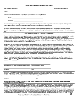 Assistance Animal Verification  Form