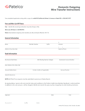  Patelco Wire Transfer Form 2013