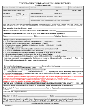 VIRGINIA MEDICAIDFAMIS APPEAL REQUEST FORM Dmasva Dmas Virginia